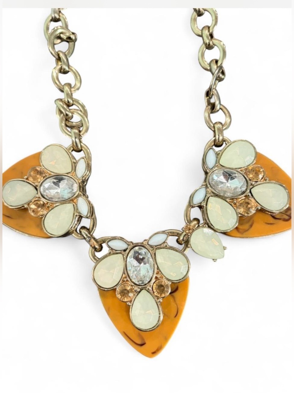 Lee Angel Vintage Tortoise Resin Genstone Statement Necklace
